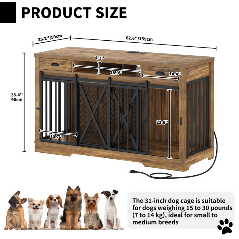 Tucker Murphy Pet™ Erkka 63'' Double Dog Crate Heavy Duty Wooden Dog ...